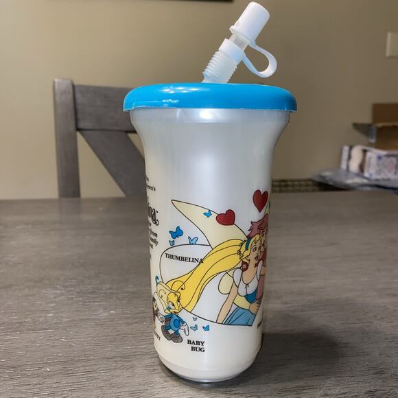 Vintage Thumbelina Don Bluth Limited Cup 1994 Water Bottle Cup With Straw RARE! - Picture 2 of 10